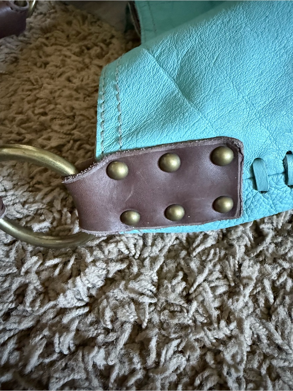 Lucky Brand Turquoise Leather Tote with Brown Handles - Picture 15 of 16